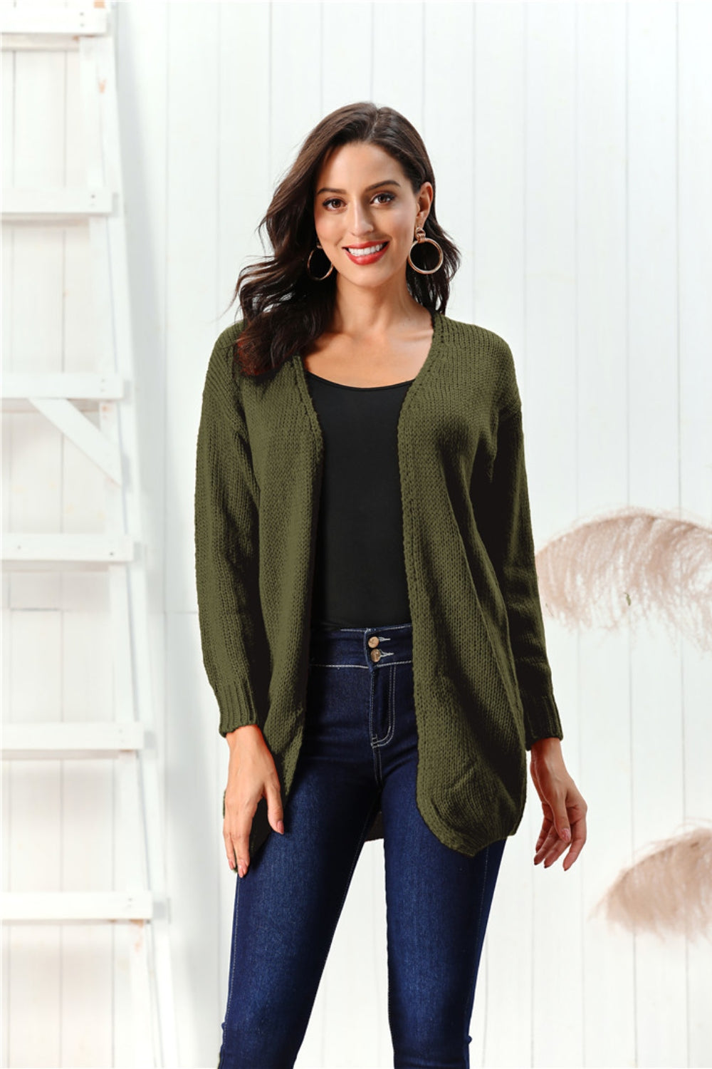 Open Front Long Sleeve Cardigan Trandify Deal