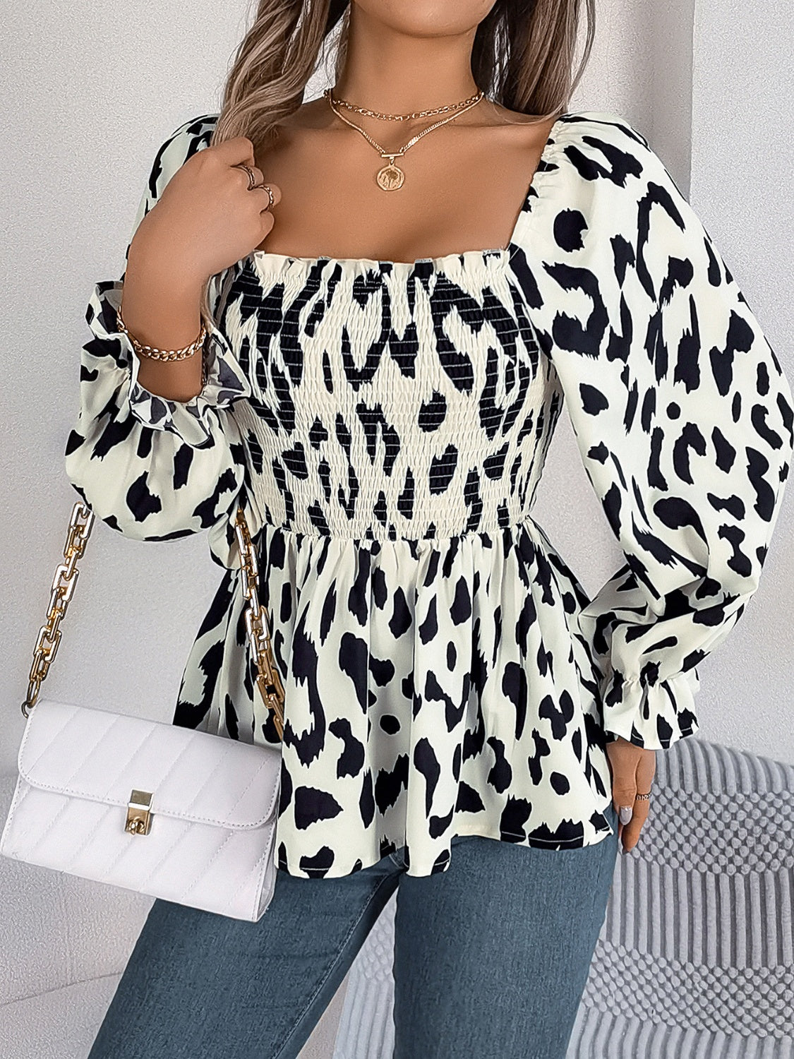 Square Neck Flounce Sleeve Blouse Trandify Deal