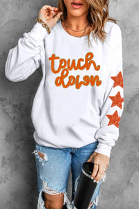 Letter & Star Round Neck Long Sleeve Sweatshirt Trandify Deal
