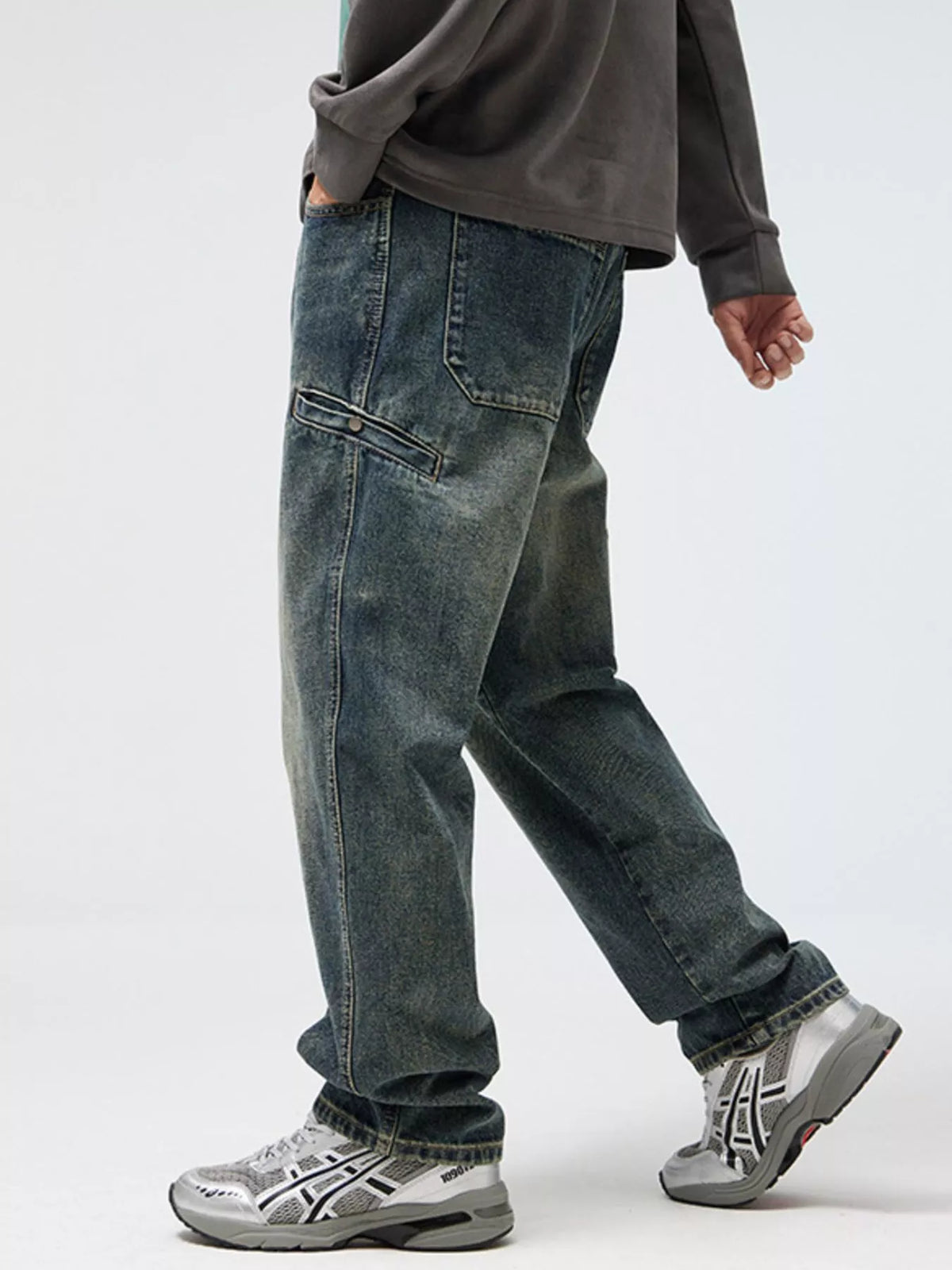Men's Relaxed Fit Jeans - Washed Comfort Stretch Denim