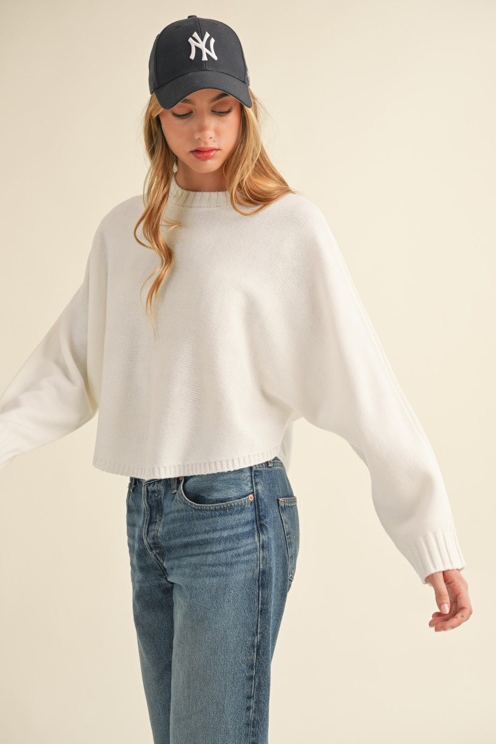 Mable Round Neck Dolman Sleeve Cropped Sweater Trandify Deal