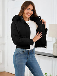 Pocketed Long Sleeve Cropped Hooded Winter Coat Trandify Deal