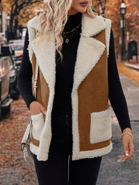 Full Size Contrast Open Front Sherpa Vest Coat Trandify deal