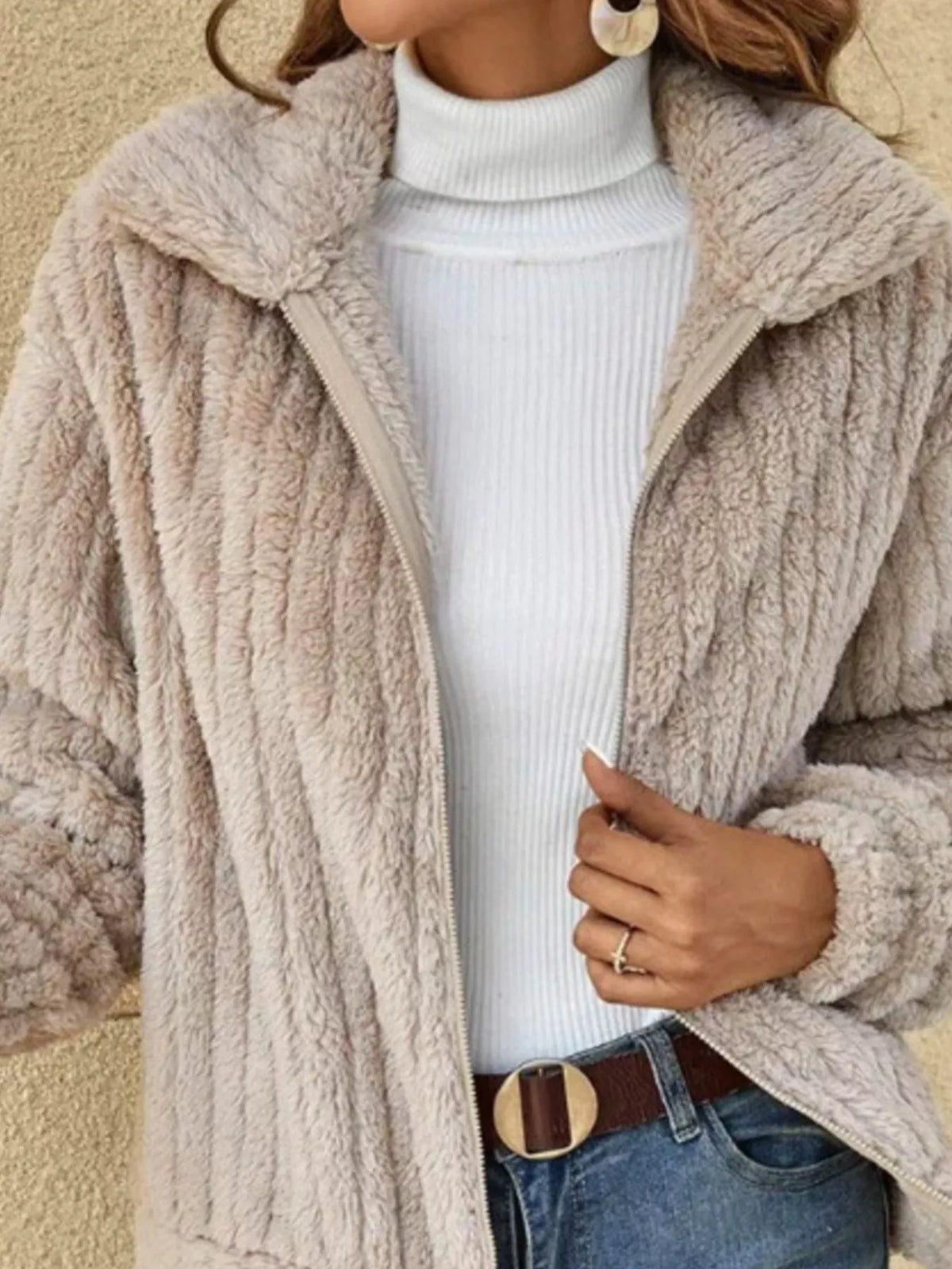 Plus Size Textured Zip Jacket for Women | Casual Long Sleeve