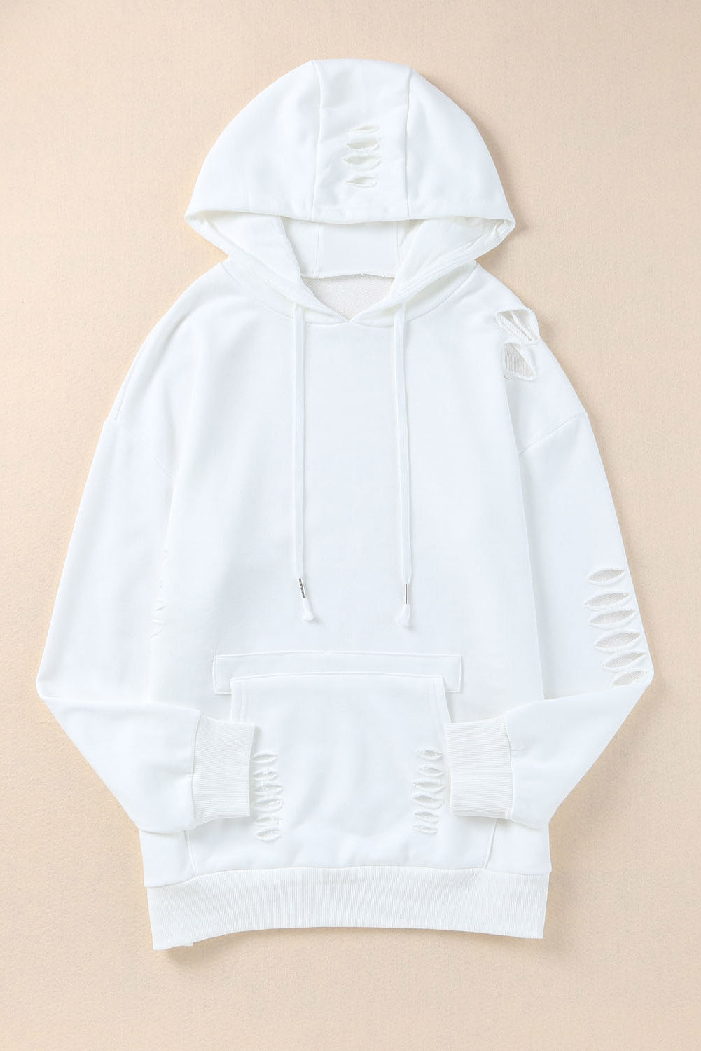 Distressed Drawstring Long Sleeve Hoodie Trandify deal