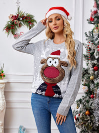 Reindeer Round Neck Long Sleeve Sweater Trandify Deal