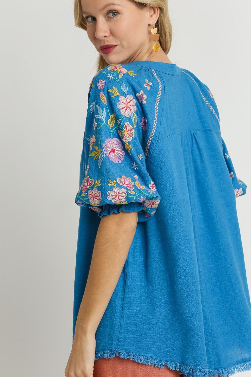 Women's Plus Size Embroidered Half-Button Top