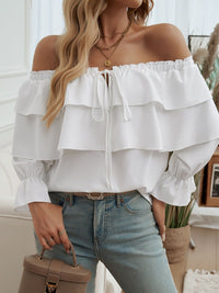 Devine Off-Shoulder Flounce Sleeve Blouse Trandify Deal