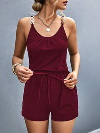 Pocketed Buckle Trim Scoop Neck Romper Trandify deal