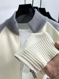 Men's Color Block Zip-Up Cardigan Slim Fit Lightweight Knit Sweater for Fall Winter Fashion