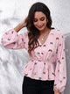 Printed V-Neck Long Sleeve Blouse Trandify Deal