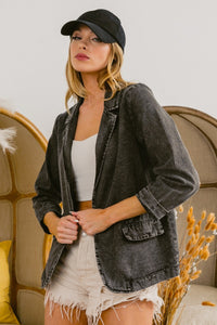 BiBi Single Breasted Washed Denim Blazer Trandify deal