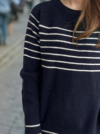 Striped Round Neck Long Sleeve Sweater Trandify Deal