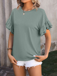 Ruffled Round Neck Short Sleeve Top Trandify deal