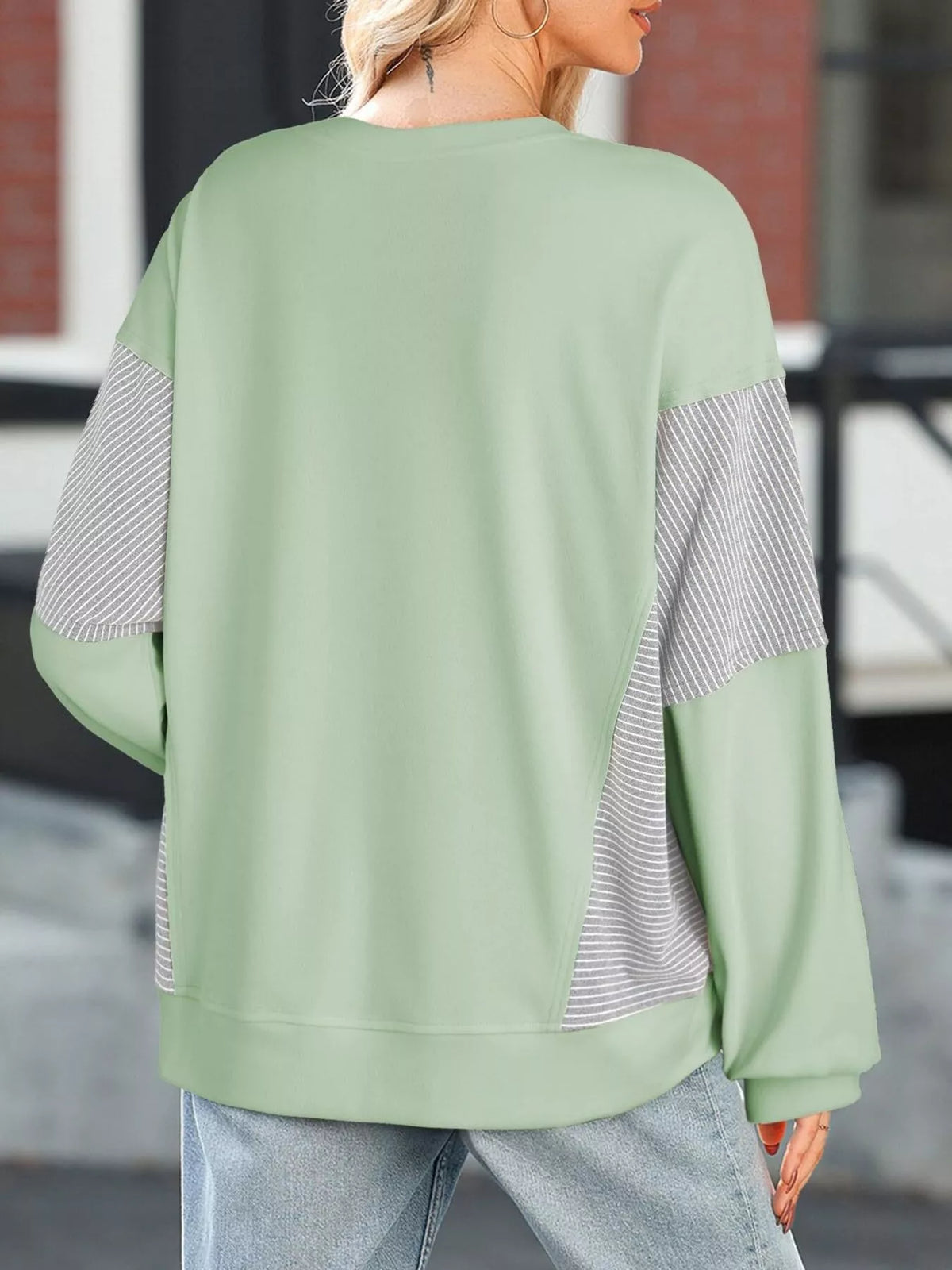 Women's Oversized Long Sleeve Sweatshirt with seam detail in Light Green, Y2K streetwear style.