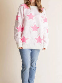 Oversized Star Pattern Sweater in White worn with boots