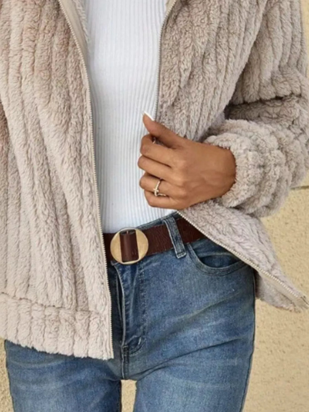 Plus Size Textured Zip Jacket for Women | Casual Long Sleeve