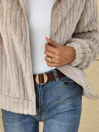 Plus Size Textured Zip Jacket for Women | Casual Long Sleeve