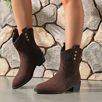 Suede Point Toe Block Heel Boots Trandify Deal