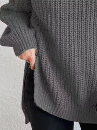 Plus Size Turtleneck Sweater - Ribbed Long Sleeve Top