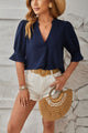 Notched Half Sleeve Blouse Trandify deal