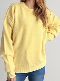 Round Neck Dropped Shoulder Long Sleeve Sweater Trandify Deal