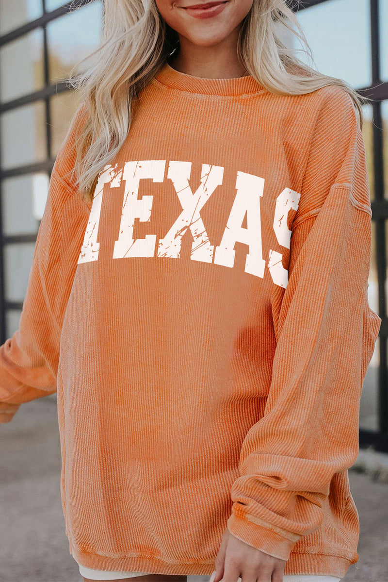 TEXAS Round Neck Long Sleeve Sweatshirt Trandify Deal
