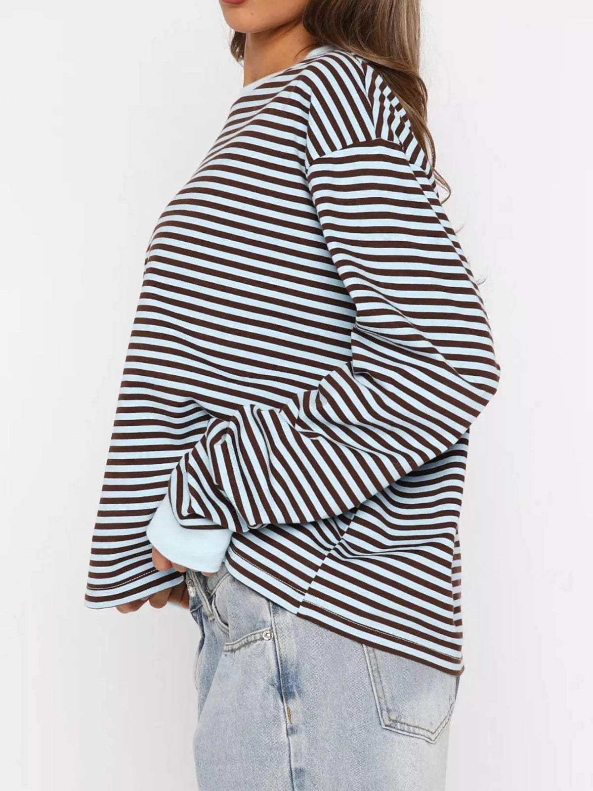 Women's Striped Oversized Sweatshirt - Soft Casual Crewneck