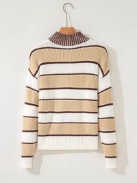 Women's Striped Ribbed Half Zip Sweater