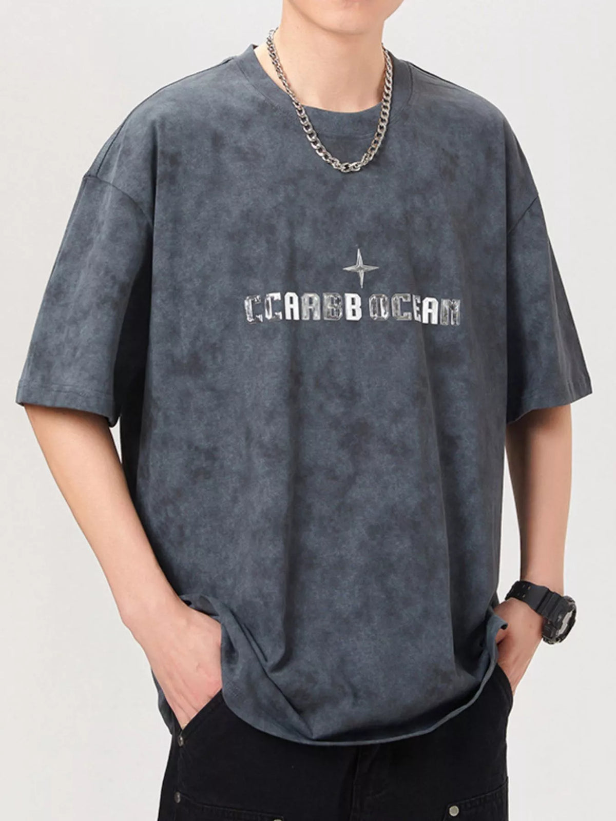 Men's plus size soft cotton t-shirt in charcoal gray, regular fit model.