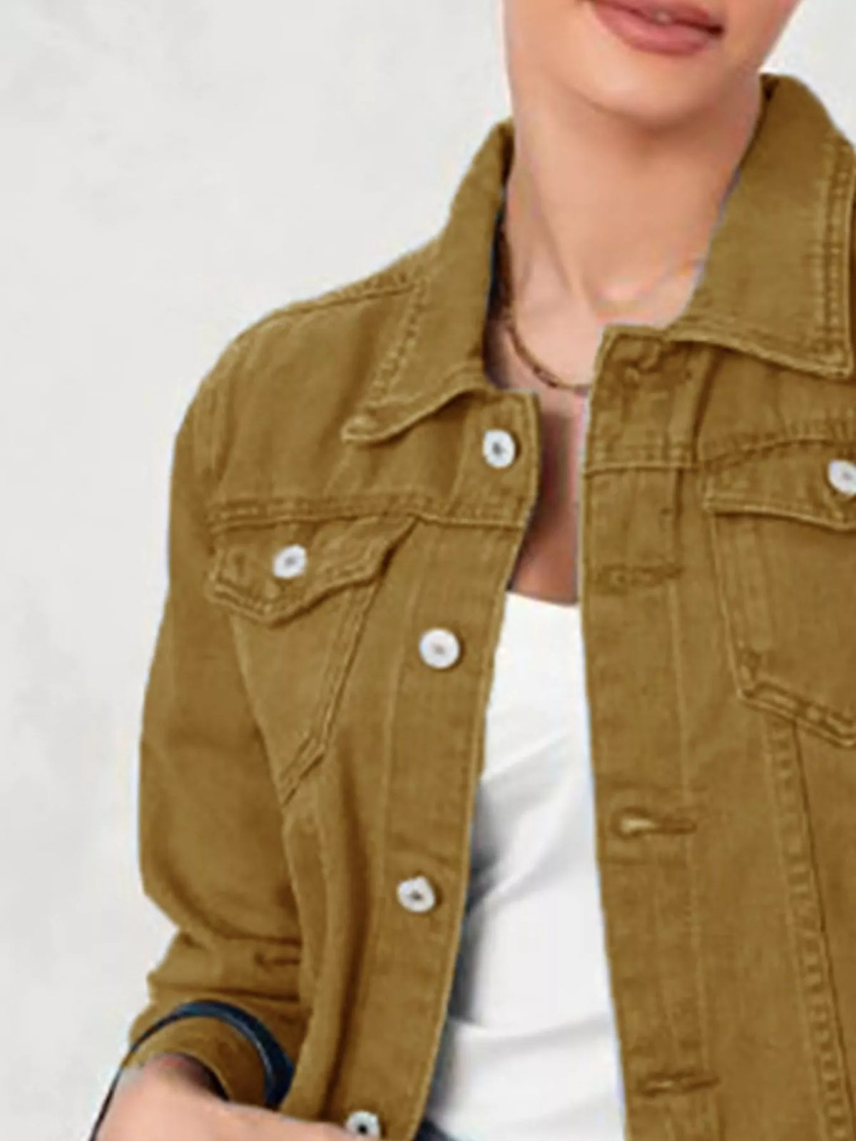 Women's Long Sleeve Denim Jacket - Button Up & Stretch Fit