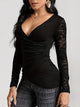 Lace Ruched Surplice Long Sleeve Top Trandify Deal