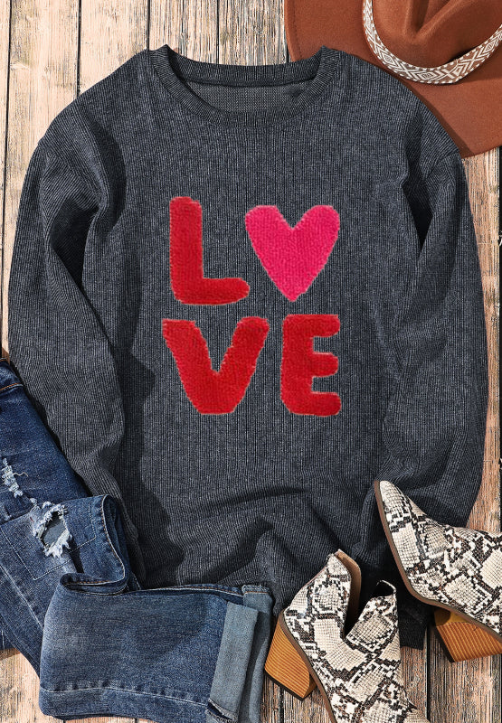 Valentine’s Day LOVE Round Neck Long Sleeve Sweatshirt - Trandify Deal