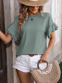 Ruffled Round Neck Short Sleeve Top Trandify deal
