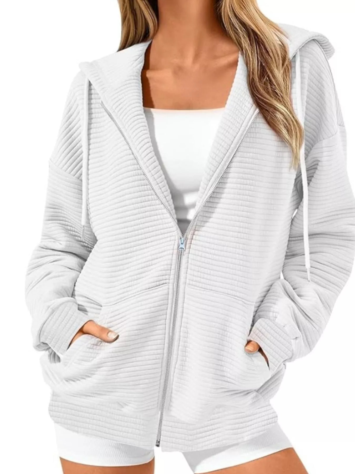 Women's Zip Up Hoodie - Oversized Cropped Style