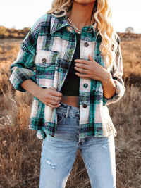 Pocketed Plaid Button Down Long Sleeve Shacket Trandify Deal