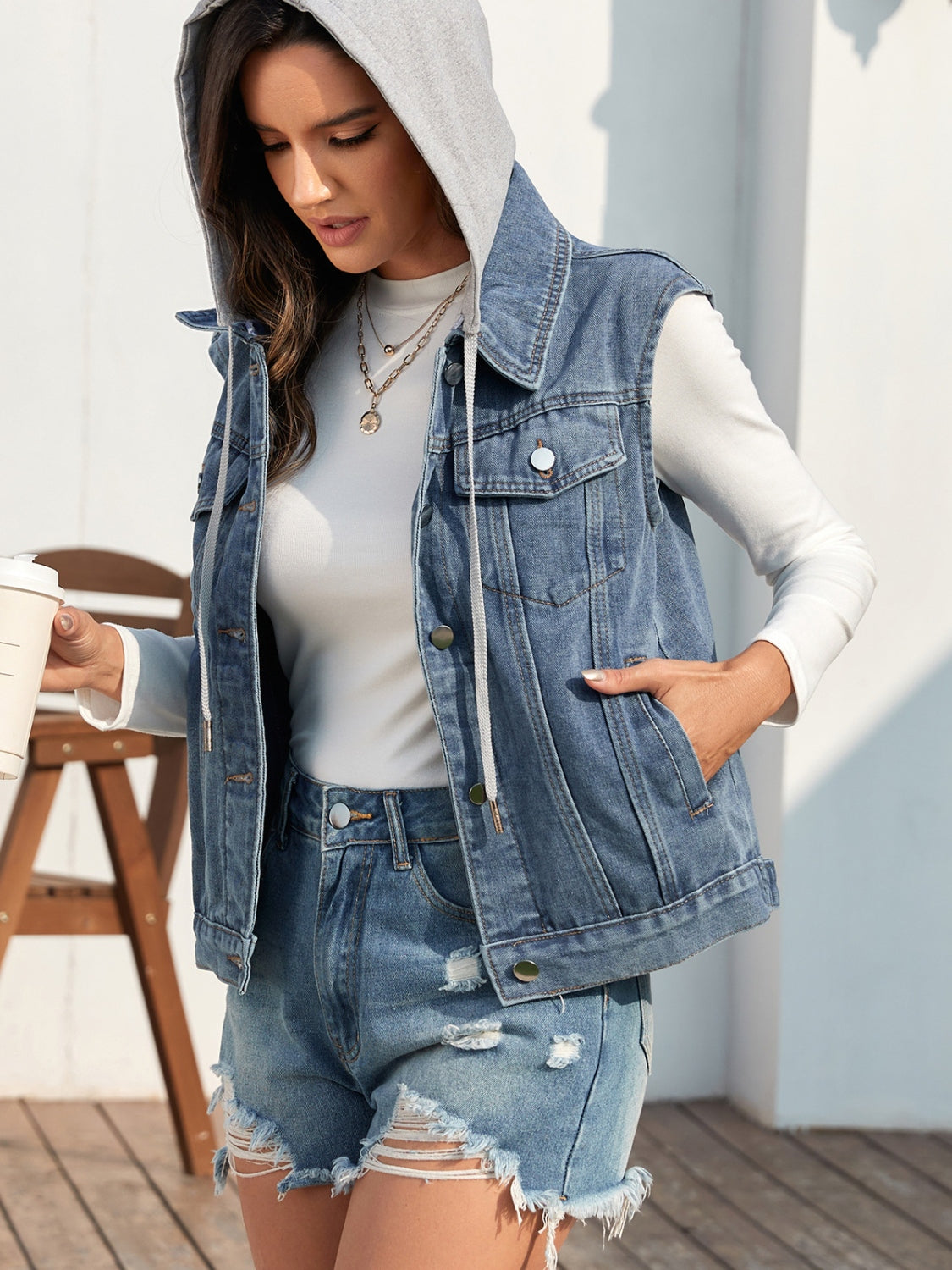 Pocketed Button Up Hooded Denim Jacket Trandify deal