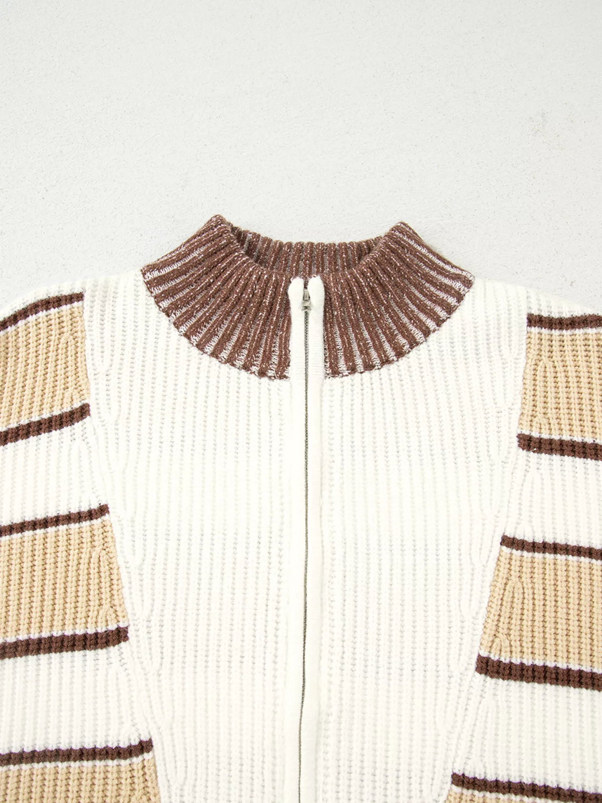 Women's Striped Ribbed Half Zip Sweater