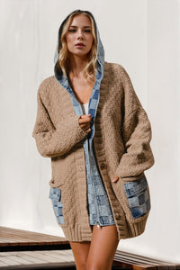 Double Take Full Size Hooded Denim Spliced Sweater Cardigan Trandify Deal