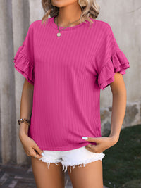 Ruffled Round Neck Short Sleeve Top Trandify deal