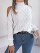 Women's Cold Shoulder Sweater | Cable Knit Turtleneck