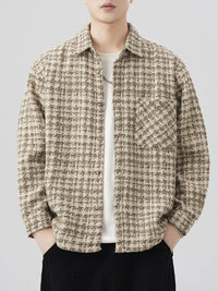 Men's Plus Size Shirt Jacket laid flat on a rustic background