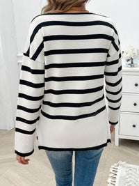 Devine Striped V-Neck Long Sleeve Knit Top Trandify Deal