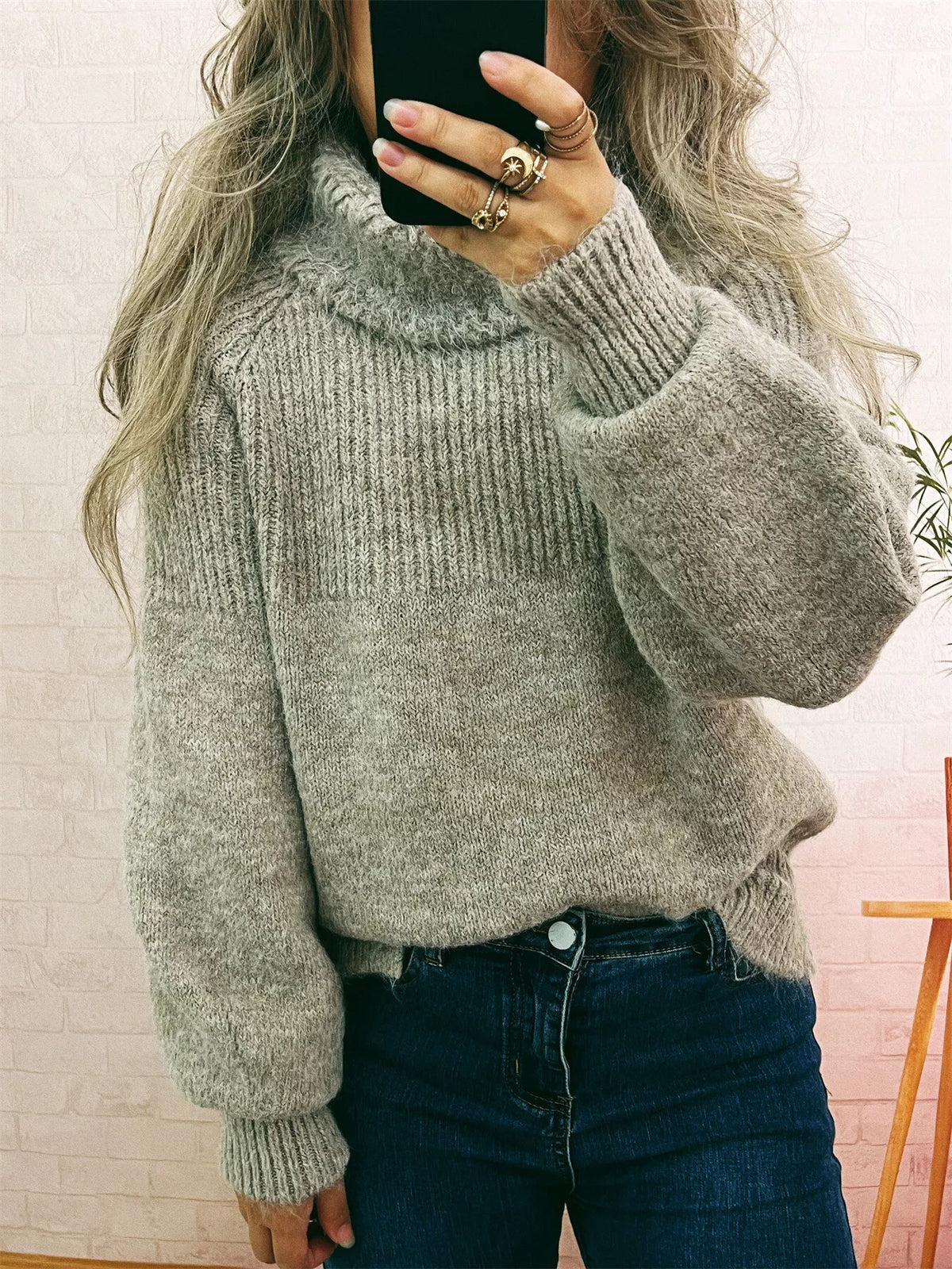 Women's Ribbed Turtleneck Sweater - Cozy Long Sleeve Top