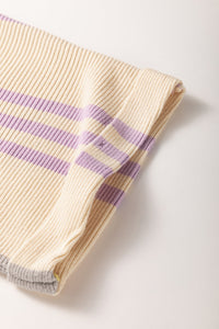 Contrast Striped Round Neck Three-Quarter Sleeve Top Trandify deal