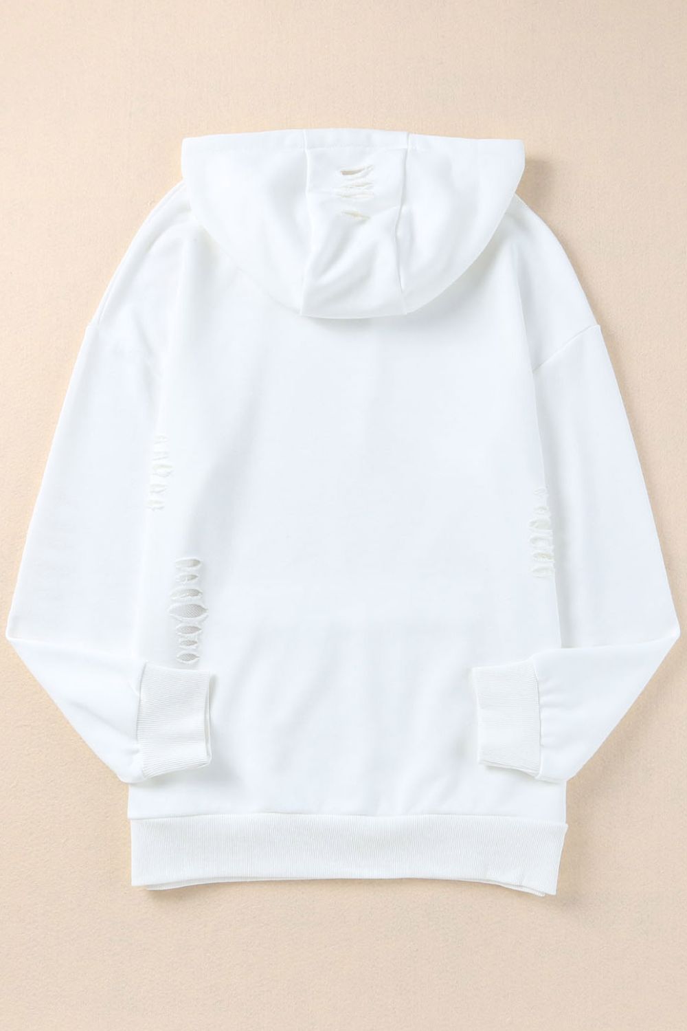 Distressed Drawstring Long Sleeve Hoodie Trandify deal