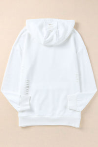 Distressed Drawstring Long Sleeve Hoodie Trandify deal