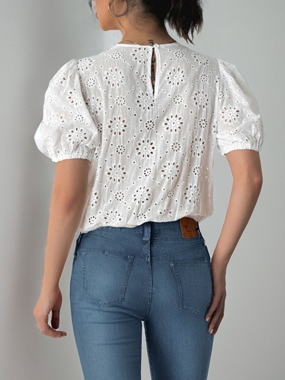 Perfee Tied Eyelet Short Sleeve Bodysuit Trandify Deal