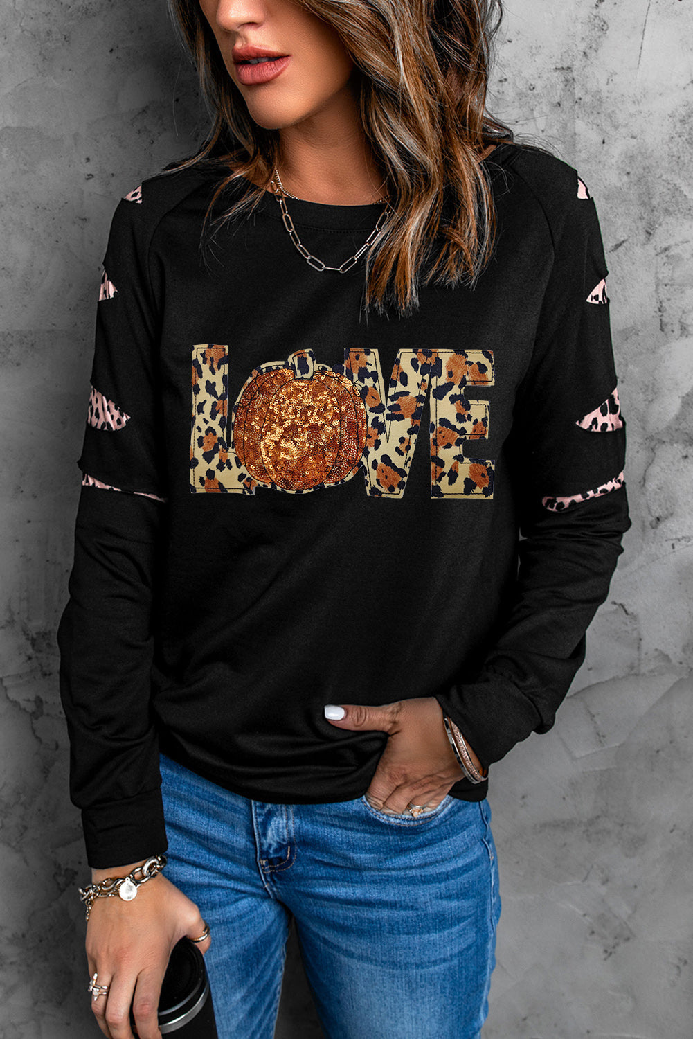 Sequin Leopard Long Sleeve Sweatshirt Trandify Deal