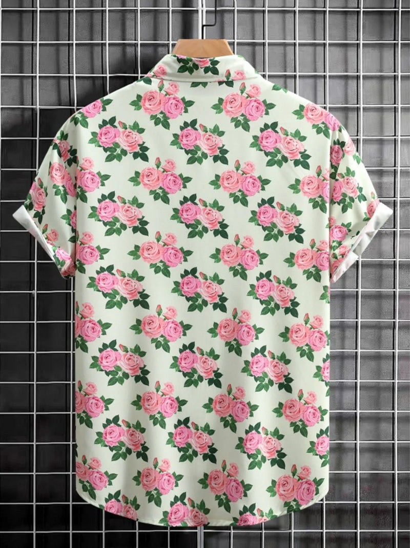 Men’s Hawaiian Floral Short Sleeve Shirt – Tropical Summer Fashion